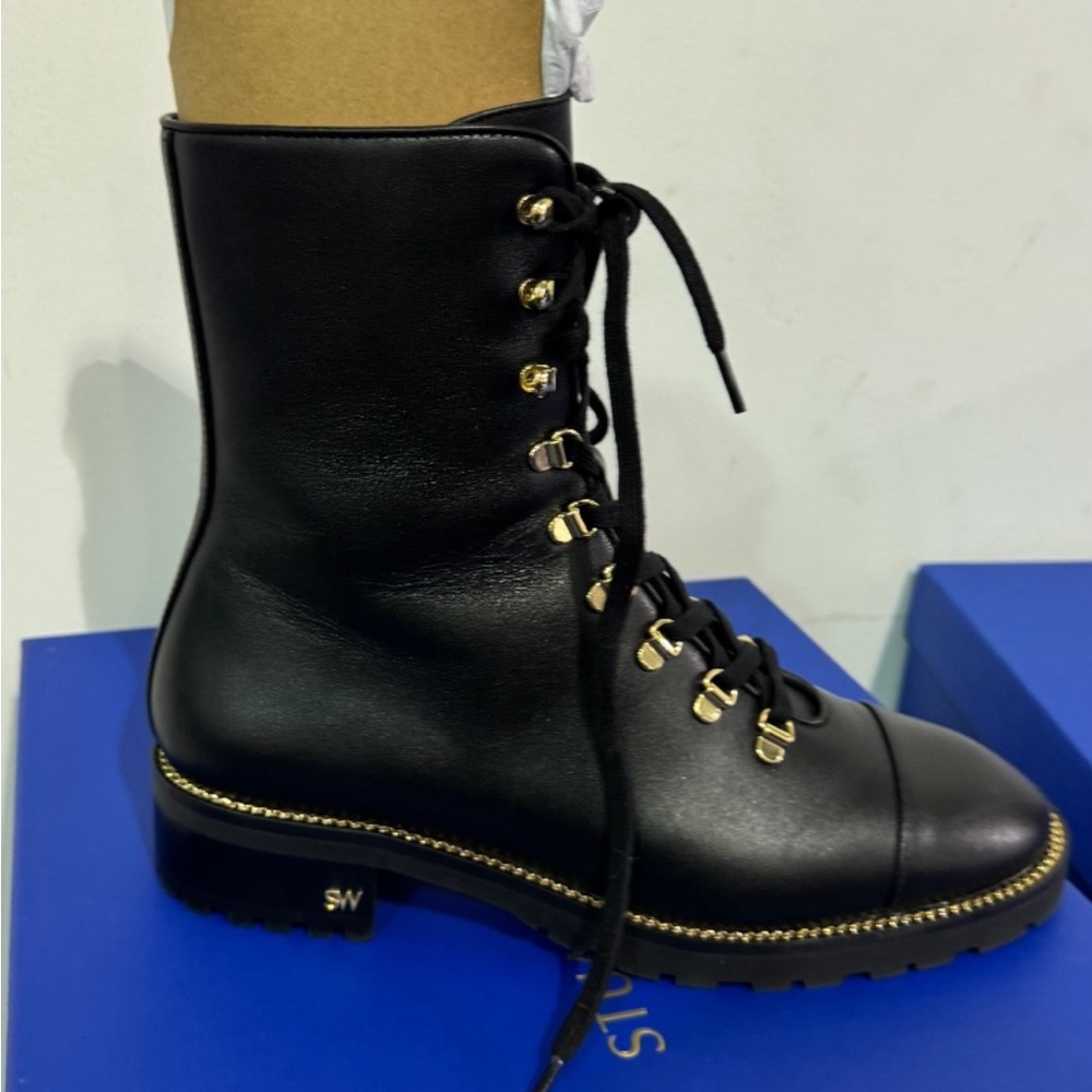 Stuart Weitzman Black Leather Combat Boots